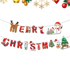 Merry Christmas Bunting Banner,Snowmen Reindeer Christmas Style Hanging Banner,Novelty Xmas Party Banner Decorations,Christmas Banner Party Supplies for Fireplace,Wall,Christmas Tree