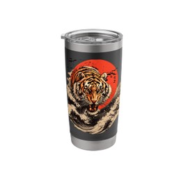 Tiger Japanese Art Wave Sun Samurai Animal Cat Tigers Stainless Steel Insulated Tumbler