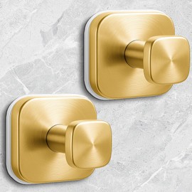 WingWider Shower Hooks for Inside Shower,Reusable Suction Cup Hooks for Glass Window,Mirror,Removable Towel Hooks for Bathroom,2 Pack(Gold)