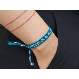 Boho Teal Boho Woven Bracelet, Slim Bracelet, Textile Cloth Bracelet, Folk Art Hippie