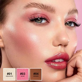 Lezero 3Pcs Contour Stick Makeup Kit, Shades with Highlighter, Blush and Bronzer Trio for Sculpt the Cheeks and Body, Long Lasting, Smooth, Dewy & Matte Finish, LIGHT (01,03,04)