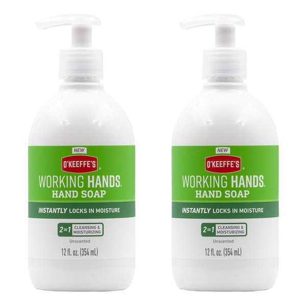 O'Keeffe's Working Hands Moisturizing Hand Soap, 12 oz Pump, Unscented, (Pack of 2)