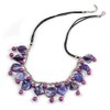 Avalaya Purple/Violet Glass Bead, Sea Shell Nugget Black Cord Necklace