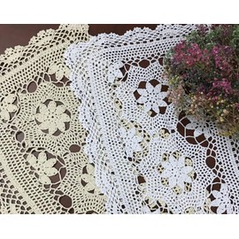 Hetao 16X23 100% Cotton Handmade Crochet lace Table Runners Oblong Tablecloth Doilies Doily,Beige