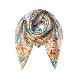 SHIROUYU - Bufanda de seda de morera 100% pura de 35 pulgadas, grande, cuadrada, ligera, para la cabeza, envuelve el cabello para mujer, con paquete de regalo, Azul terroso claro, 88*88CM