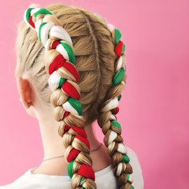 Generic Colored Hair Extensions 2 Colors Red Green Ombre Jumbo Braiding Wigs Hair Pre Stretched High Temperature Resistance Synthetic Fiber Hair Twist Crochet Braids Hair for Cosplay Festival Party