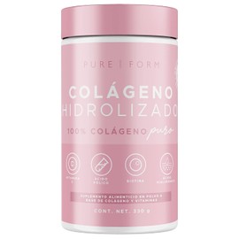 Pure Form - Colágeno Hidrolizado en Polvo de Origen Bovino Tipo 1 y 3 | Adicionado con Vitamina C, Ácido Fólico, Biotina y Ácido Hialurónico | 330 gramos | 30 porciones
