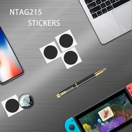 50PCS NFC Tags Black NTAG215 Stickers, Fully Programmable NFC 215 Sticker Round 25mm, 504 Bytes Memory Work with Android and All NFC Enabled Devices