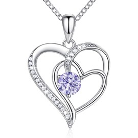 NINAMAID 925 Sterling Necklace Women's Silver Chain Heart Women's Necklaces for Women Birthstone Chain Women's Silver Jewellery Women's Engagement Gifts for Women Girlfriend with 5A Cubic Zirconia,