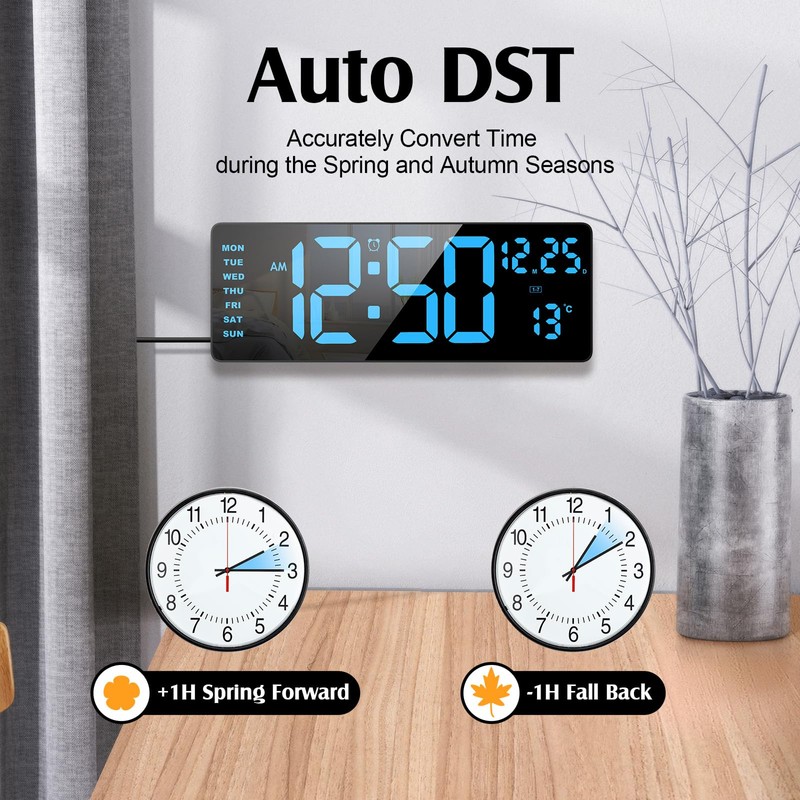 16.5" Digital Clock Large Display with Remote Control, 6-Color Night