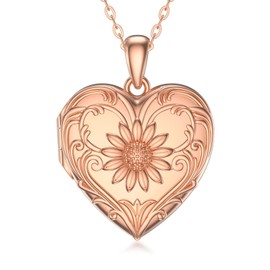 SOULMEET 18k Rose Gold Plated Silver Sunflower Locket Necklace That Holds 2 Picture, I Love You Forever, 18" (Locket only)