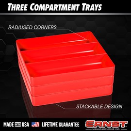 Ernst Manufacturing Toolbox Tray: Stackable Garage Organizer Tray in Green with 3 Compartments - Ideal for Trades, Mechanics, Electricians, Plumbers, Household Use, Hobbies, and More - Heavy Duty