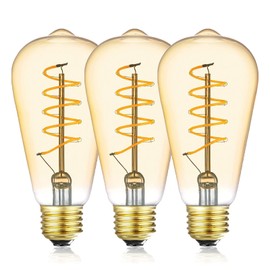 12V LED Edison Bulbs 40W Equivalent, Low Voltage 4W Vintage Style Spiral LED Filament Light Bulbs, E26 Medium Base, Warm White 2700K, Antique ST64 Amber Glass Bulb for RV, 3 Pack