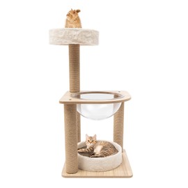 YIYIONCE 3-Tiers Indoor Cat Tree, Cat Tower with 3 Cat's Nests Sisal Scratching Post, Small Cat Tree for 33lbs Cat, Cat Activity Tree for Home Living Room Bathroom Balcony (Light Brown)| US Stock