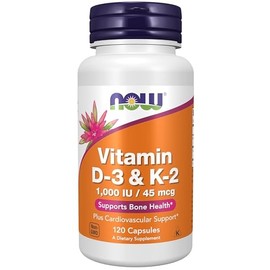 NOW Supplements, Vitamin D-3 & K-2, 1,000 IU/45 mcg,Plus Cardiovascular Support*, Supports Bone Health*, 120 veg Capsules