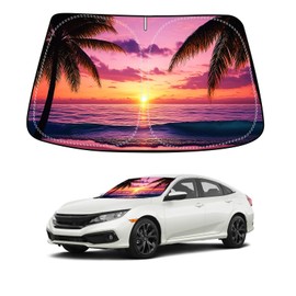 Sunset Beach Car Windshield Sun Shade Compatible with Honda Civic 2016 2017 2018 2019 2021, Foldable Reflective Window Sunshade for UV Protection & Heat Reduction