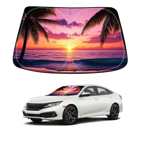 Sunset Beach Car Windshield Sun Shade Compatible with Honda Civic