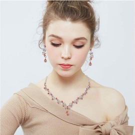 LILIE&WHITE Clear Crystal and Cubic Zircon Necklace and Earrings Jewelry Set for Women Wedding Accessories, Metal