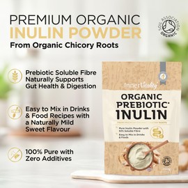 Organic Inulin Powder - 250g Prebiotic Fibre for Gut Health, Natural High Strength Fibre Supplement by Inner Vitality
