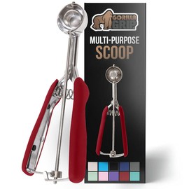 Gorilla Grip Stainless Steel Multipurpose BPA-Free Spring Scoop, 1 TBSP, for Melon, Cookie Dough, Ice Cream Scoops, Perfect Portion Sizes, Easy Squeeze and Clean Release, Scooper Size 60, Red