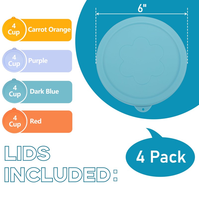 LUVCOSY 4 Cup Silicone Replacement Lids Storage Cover for Pyrex