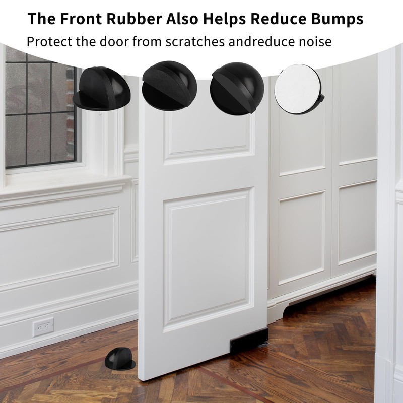 4 Pcs Self Adhesive Floor Door Stoppers,Black Stainless Steel Half