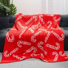 Christmas Candy Cane Throw Blanket, Soft Red Christmas Blanket Cozy Decorative Holiday Throw Blanket for Couch Sofa and Bed Decor Bedding Throw for Xmas, 51x63 inches