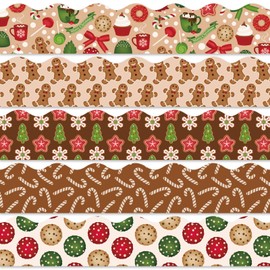 Whaline 69Ft Christmas Bulletin Board Borders Gingerbread Man Candy Cookie Self-Adhesive Bulletin Border Stickers for Holiday Classroom Office Decor
