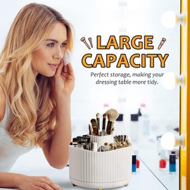 Veki 360° Rotating Make Up Organiser, Make Up Brush Organiser, Cosmetic Organiser for Dressing Table, Multifunctional Storage for Decor Bedroom, Bathroom, Dressing Table (White)