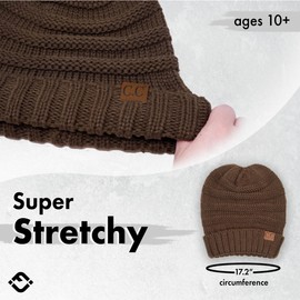 Funky Junque Oversized Slouchy Winter Hat for Women, Long Ribbed Knit Beanie Cap, Soft Warm, One Size - Olive