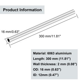 iMeistek 6063 Aluminium Round Tubes,16mm OD,12mm ID,300mm Length Seamless Straight Round Tubing for Industrial,Decorative,Architectural(3PCS)