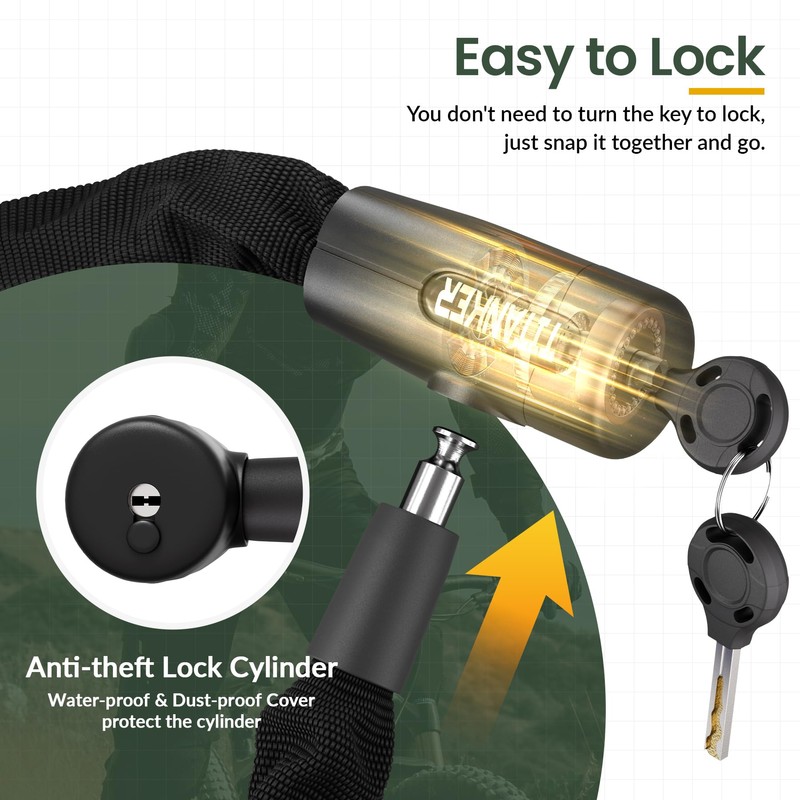 Titanker Bike Chain Lock with Key, 3.3 Feet Heavy Duty