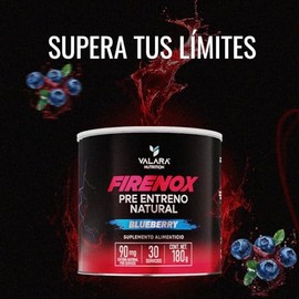 VALARA Firenox Pre-Entreno en Polvo 180g Blueberry - Pre Workout Natural - Beta Alanina - 30 Servicios - Gym Entrenamiento (180 gr, Mora Azul)