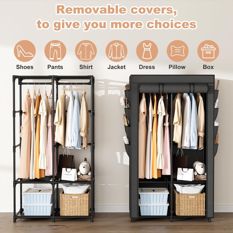 BrFoYu Portable Closet for Hanging Clothes, Portable Wardrobe Closet with