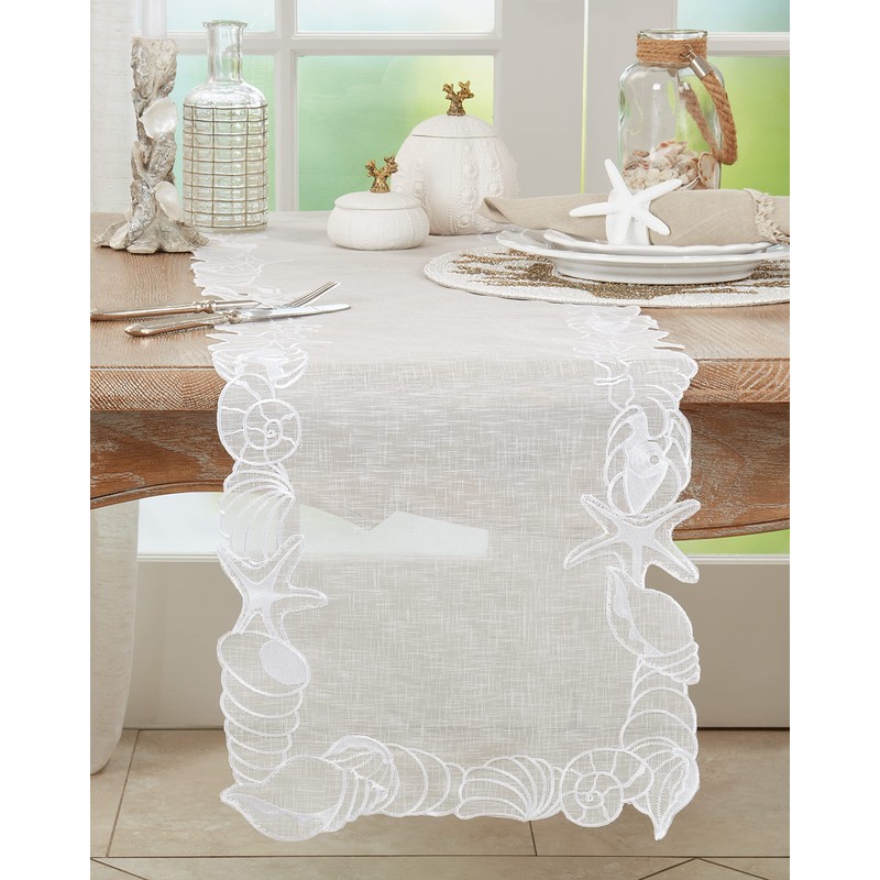 Embroidered Seashells Table Runner