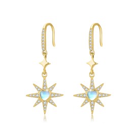 ABIGY Octagonal Star Women's Earrings 925 Sterling Silver Heart Shaped Moonstone Earrings Moonstone Jewellery for Women, Sterling Silver, No Gemstone