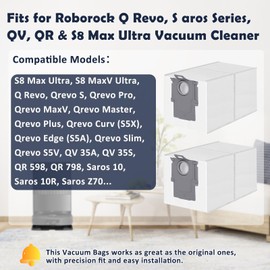12 Pack Dust Bag for Roborock Qrevo QV 35A/S5V/Saros 10R/Qrevo Edge/S5A/Qrevo CurvX/S/Pro/Master/Plus/Curv/S5X/S8 MaxV/QX Revo Ultra Vacuum Cleaner, 3 L Large Capacity Disposable Bags Replacement