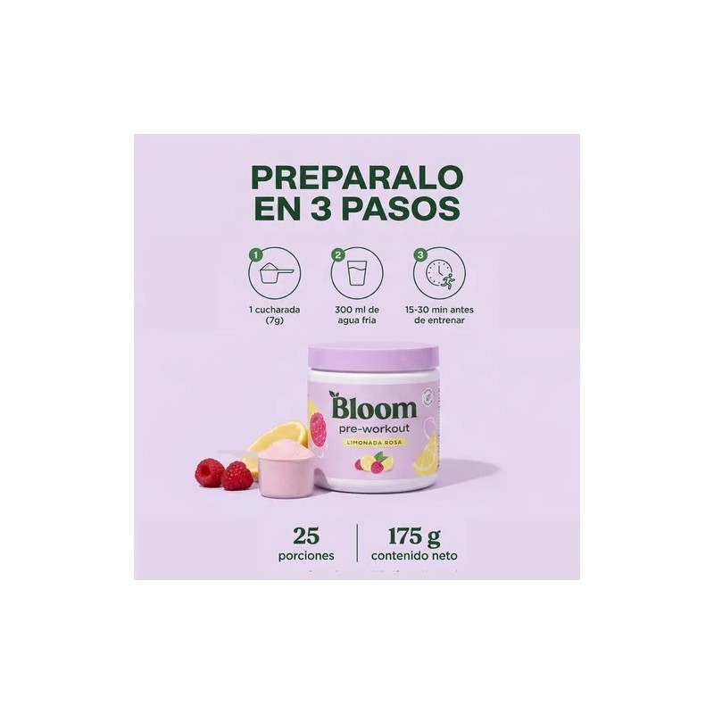 Bloom Pre Workout Alta Energía De Limonada Rosa Tarro 25porc