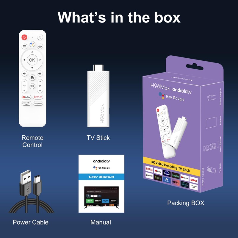H96 MAX Android 14.0 TV Stick ATV Quad-Core WiFi6 2.4G/5.8Ghz