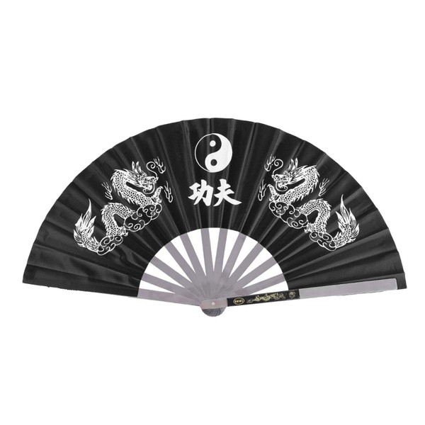 Practice Training Performance Tai Chi Fan, Double Dragon Hand Fan Stainless Steel Kung Fu Fan Hand Held Folding Chinese Embroidery Martial Arts Fan For Dance Fighting Festival Wall Decorations Gift