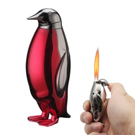 Torch Lighter, Creative Desktop Penguin Cute Lighters, Cool Portable Adjustable Soft Flame and Refillable Butane for Men Women Friends Gift-s (Without Butanes)-Red