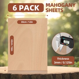 Rowood 6 Pack Mahogany Plywood Sheets 1/8,12x16x1/8inch,3mm Thin Unfinished Craft Wood for Laser Cutting Blanks,DIY Adult Project Kits for DIY Ornaments,Architectural Model