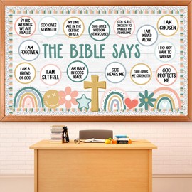 Christian Bulletin Board Decorations Set Inspirational Bulletin Board Set Motivational Boho Rainbow Bible Verse Paper Cutouts Decorations for Classroom Sunday School VBS Home Church Supplies