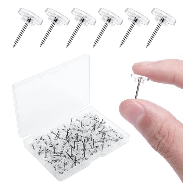 150 Count Push Pins, FYNCYboo Clear Thumb Tacks Clear Plastic