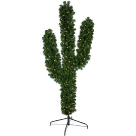 Northlight 6' Pre-Lit Artificial Pine Cactus Christmas Tree, Warm Clear LED Lights
