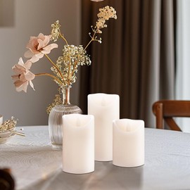 luzzup Flameless Candles with Remote Timer - Battery Operated Candles with 10-Key Remote, Moving Flame, Adjustable Brightness for Wedding Valentine Anniversary Decor – 4" 5" 6" H, 2.95" D