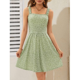 HUHOT Sundresses for Women Summer Dresses for Women 2025 Vacation Easter Square Neck Casua Mini Dress with Pockets