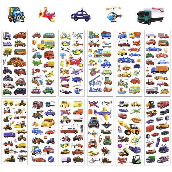 3D Puffy Stickers for Kids 12 Sheets Car Theme Stickers