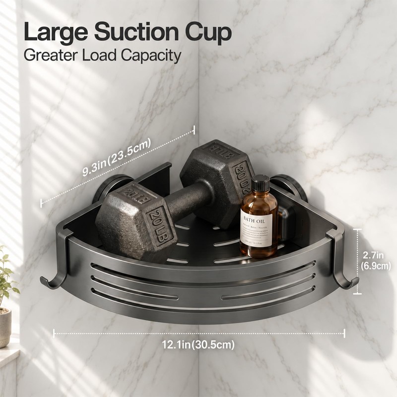 2 PCS Corner Shower Caddy Suction Cup with Hooks, No-Drilling