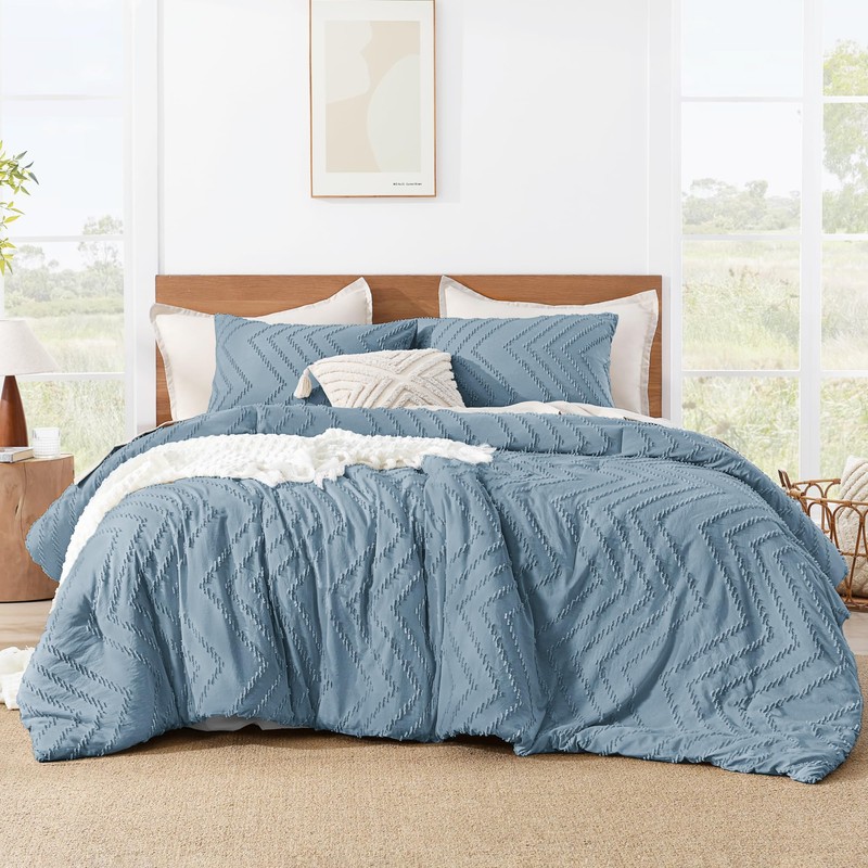 Litanika King Comforter Set Grayish Blue, 3 Pieces Lightweight Tufted